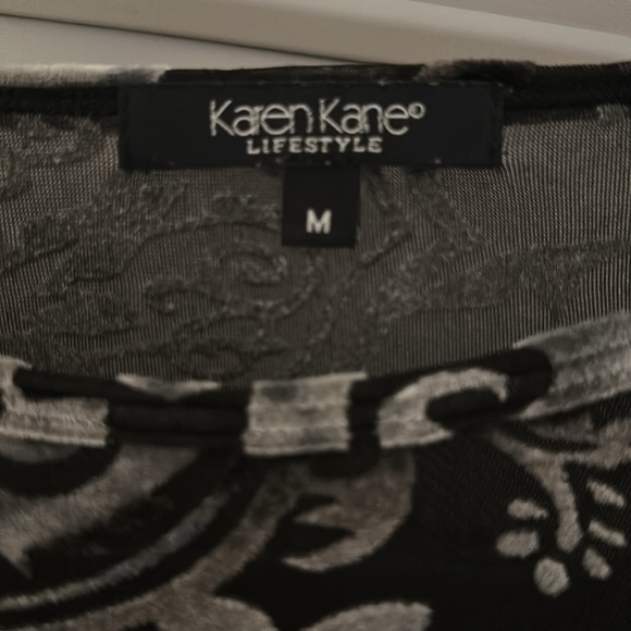 Karen Kane Black and Gray Fitted Long Sleeve velvet Blouse - Picture 2 of 4